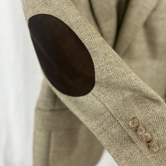 Roundtree & Yorke Wool Mohair Blazer Brown Elbow Patches Size 42S - Picture 6 of 7